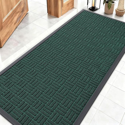 OLANLY Front Door Mat Outside Entrance 59x23, Absorbent, Heavy Duty Sturdy Natural Rubber Doormat Indoor Outdoor, Non-Slip, Stain and Fade Resistant, Low Profile Floor Mat for Entryway, Black Green
