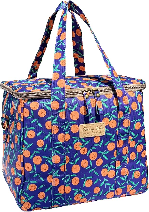 Kwang Min Insulated Insulated Cooler Bag,Reusable Large Lunch Bag for Women, Great for Outdoors,Camping,Party,Premium Quality,Adjustable Strap,Foldable