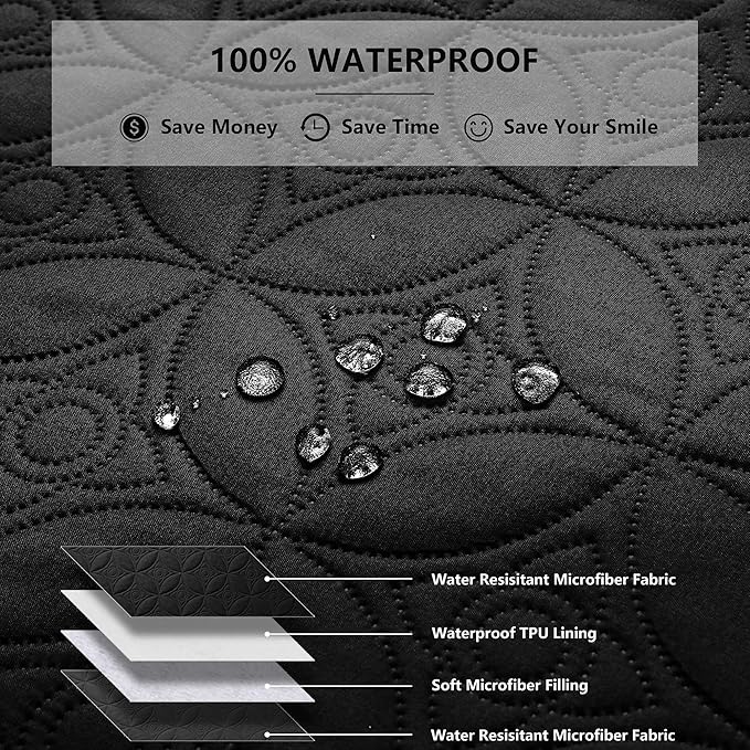 Waterproof Dog Blanket, 68x82 inches Pet Couch Covers for Sofa, Bed Furniture Protector from Dogs Washable and Reversible-Black+Darkgrey