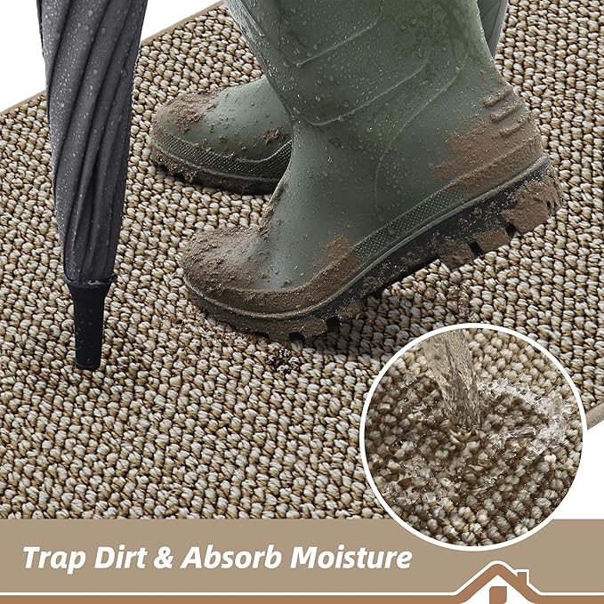 BEQHAUSE Dirt Trapper Door Mat 24" x 36", Non-Slip Washable Doormats Entrance Mat, Dirt Resistant and Absorbent Welcome Mat, Low Profile Floor Mats for Front Back Door and Entryway, Light Beige