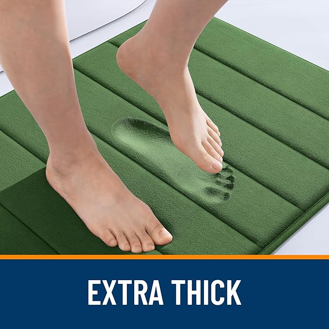 OLANLY Memory Foam Long Bathroom Rugs Runner 59x24, Super Soft Absorbent Bath Mat, Quick Dry, Machine Washable Shower Floor Rugs, Bathmat Carpet, Bathroom Home Decor Accessories, Olive Green