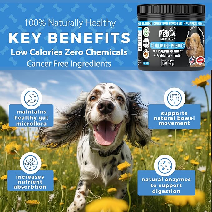 Pet Chef Cannine Probiotics: Fixes Smelly Breath, Runny Eyes, Paw Licking. Probiotics & Prebiotics for Dog Digestion Gut Health. Dog Anal Gland repair-30 Billion cfu Strong-All Ages. No Chemicals