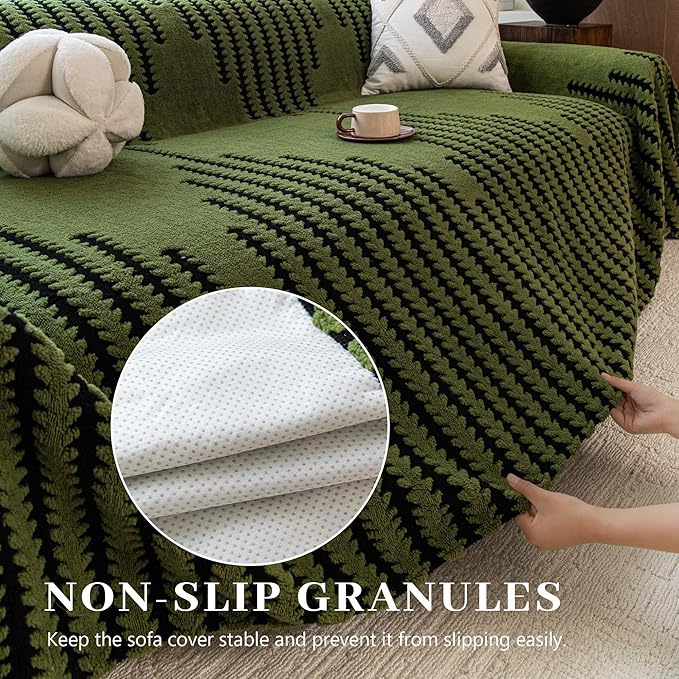 Sherpa Fleece Couch Cover for Dogs Washable Non Slip, Pet Proof Sofa Covers for 2 Cushion Couch Heavy Duty Scratch Resistant Pet Friendly Furniture Cover Fits Love Seat 71" x 102", Green