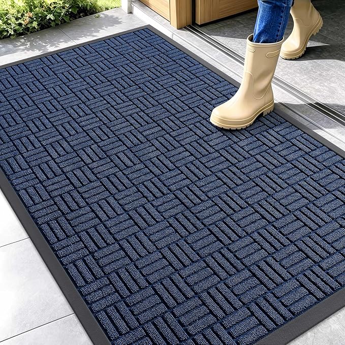 OLANLY Front Door Mat Outside Entrance 47x32, Absorbent, Heavy Duty Sturdy Natural Rubber Doormat Indoor Outdoor, Non-Slip, Stain and Fade Resistant, Low Profile Floor Mat for Entryway, Navy Blue