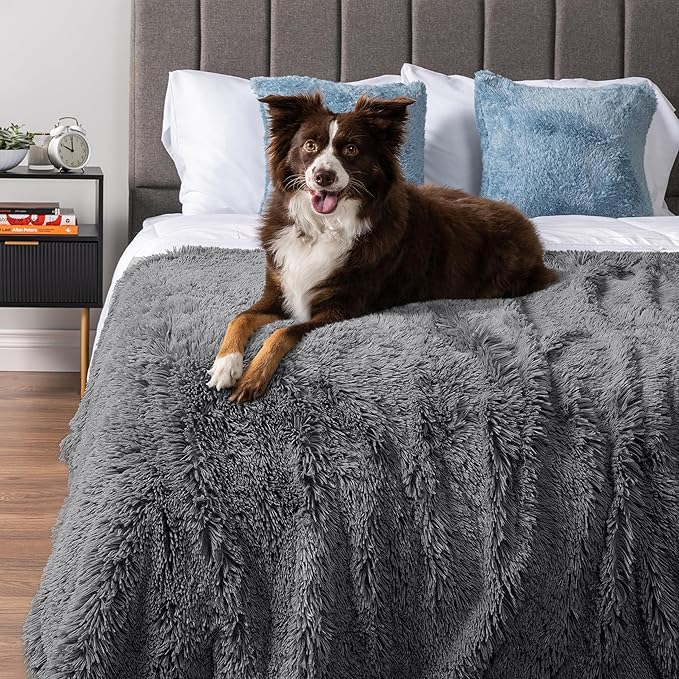 PetAmi Waterproof Dog Blanket for Large Dog, Queen Size Calming Pet Blanket Couch Cover Protector, Sherpa Faux Fur Cat Throw for Sofa Furniture Bed, Soft Fluffy XL, 90x90 Gray