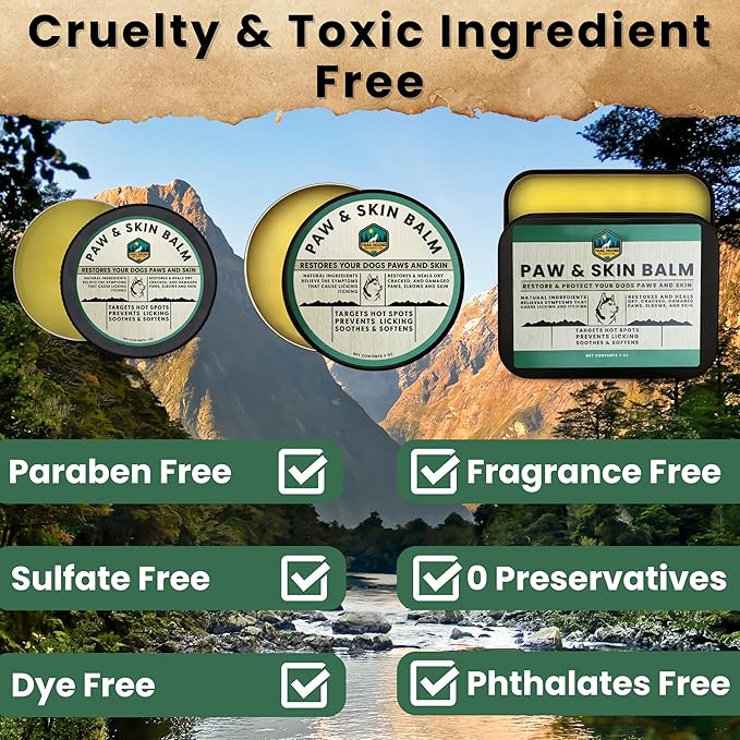 Trail Hound Dog Paw Balm – Natural Dog Paw Protector for Dry, Cracked Heels – Soothes Itchy Skin, Lick-Safe Paw Soother for Dogs – Nose Balm for Dry Snout & Paws, Softens & Repairs – 2oz