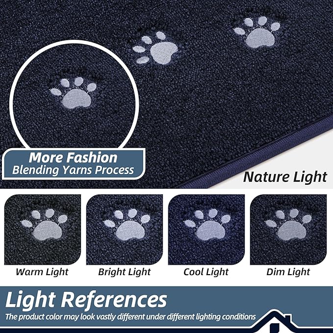 BEQHAUSE Dog Door Mat for Muddy Paws 32"x48" Dirt Trapper Absorbent Doormat Non Slip Entryway Rugs Washable Stain Resistant Welcome Floor Mat Soft Low-Profile for Front Back Door, Navy Blue