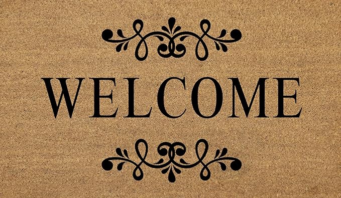 COCONIQ Coir Door Mats 17" X 30", Non-Slip Sturdy, PVC Backed Heavy Duty, Easy to Clean, Ideal for Door Entrance, Patio, Porch, Backyard, Garages, Welcome Floral Border