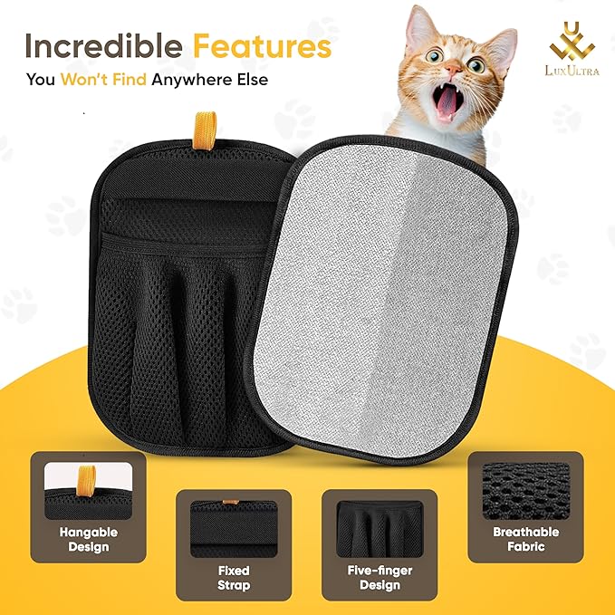LuxUltra 2 Pet Hair Removal Glove Upgraded 5 Finger, Cat Hair Remover for Couch, Reusable Dog Hair Remover Electrostatic Magic Brush, Pet Hair Remover Glove for Laundry, Furniture, Carpet, Car Seat