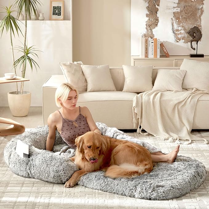 Foldable Human Dog Bed for Adult, Orthopedic Memory Foam Large Pet Sofa, Washable Dog Couch with Removable Waterproof Cover, Sofa Bed for Adults Pets and Families, 74.8''x43.3''x11.81''