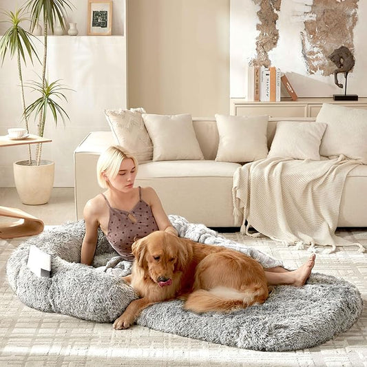 Foldable Human Dog Bed for Adult, Orthopedic Memory Foam Large Pet Sofa, Washable Dog Couch with Removable Waterproof Cover, Sofa Bed for Adults Pets and Families, 74.8''x43.3''x11.81''