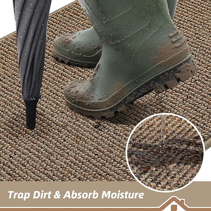BEQHAUSE Dirt Trapper Door Mat 36" x 60", Non-Slip Washable Doormats Entrance Mat, Dirt Resistant and Absorbent Welcome Mat, Low Profile Floor Mats for Front Back Door and Entryway, Beige