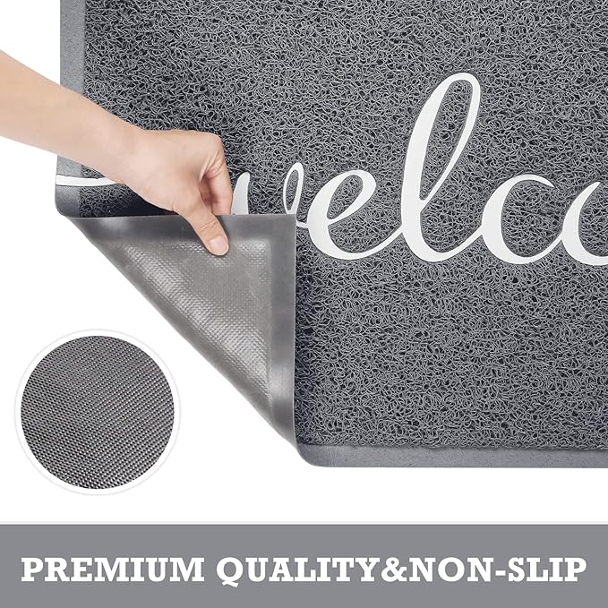 Door Mat Welcome Mats Outdoor Indoor Non-Slip Doormat for Entryway Low-Profile Floor Mat for Yard, Garage, High Traffic Areas (32"x20", Grey)