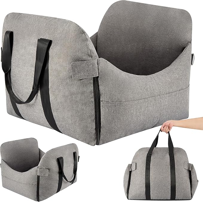 Dog Car Seat for Small/Medium Dogs.Water Repellent with Storage Pockets.Doubles as a Pet Travel Bed for Dogs Up to 40 lbs. Machine Washable Dog Carrier- Gray