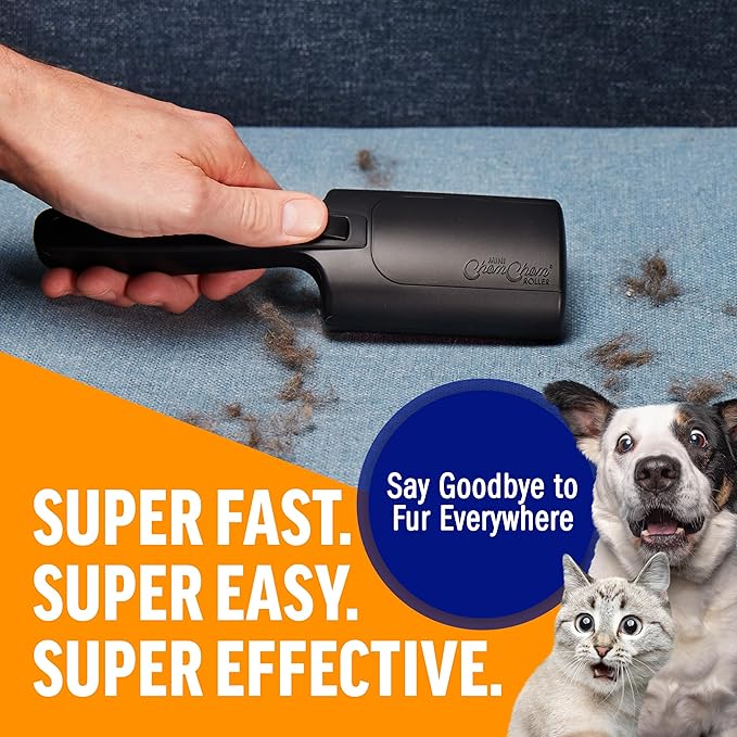 ChomChom Roller for Pet Hair - Reusable Lint Roller Pet Hair Removal Tool for Clothes, Couches, Cars and Travel - Cat Dog Hair Remover, Compact, No Sticky Refills Needed (Mini Roller)