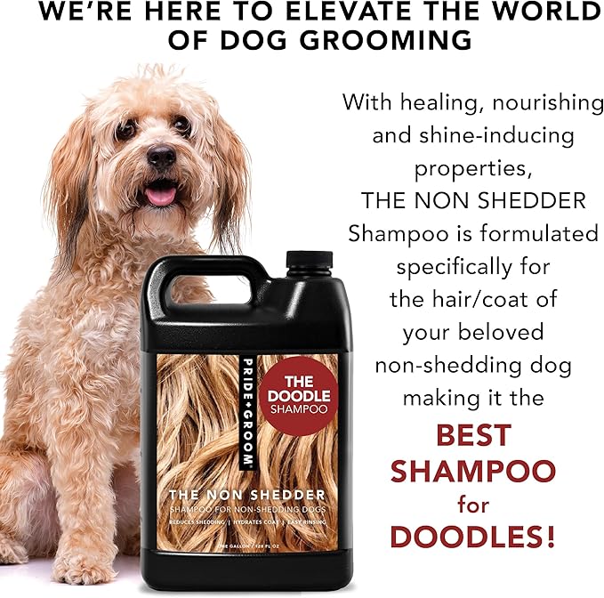 Pride and Groom The Non Shedder | Dog Grooming Shampoo For Doodles and Dogs that Do Not Shed | Tearless All Natural Body Wash with Essential Oils & Coat-Specific Ingredients that Enhance Shine – 128oz