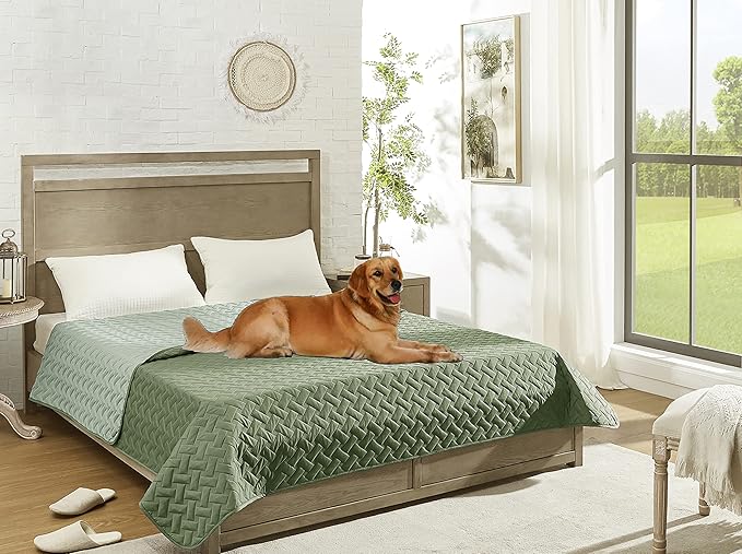 gogobunny 100% Double Sided Waterproof Dog Blanket Soft Pet Bed Cover Reversible Protect Furniture Couch Sofa Car for Puppy Cat Kids (Dark Green/Light Green, 68x82 Inch (Pack of 1))