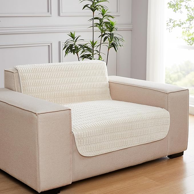 Meider Couch Covers Ottoman Covers, 32x52 inch Anti-Slip Washable Corduroy Stool Furniture Protector (Cream White)
