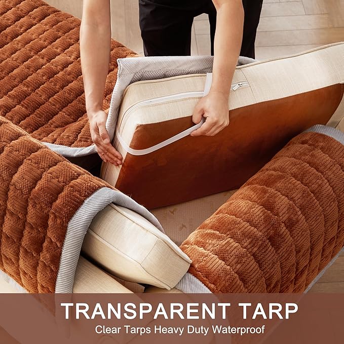 Couch Cover for Dogs Washable,Anti-Slip Back Cat Mat Pet Pad Blanket for Furniture Protector,Fuzzy Pet Sofa Cover for 3 Cushion Couch Sofa Pets Friendly (Curry, 2pc/22"x28"-Arm/Backrest Cover)