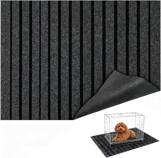 Dog Crate Mat 47"x32" Extra Thick Waterproof Non-Slip Kennel Pad, Absorbent Striped Design for Under Crate, Reusable & Washable Dog Mat for Crate
