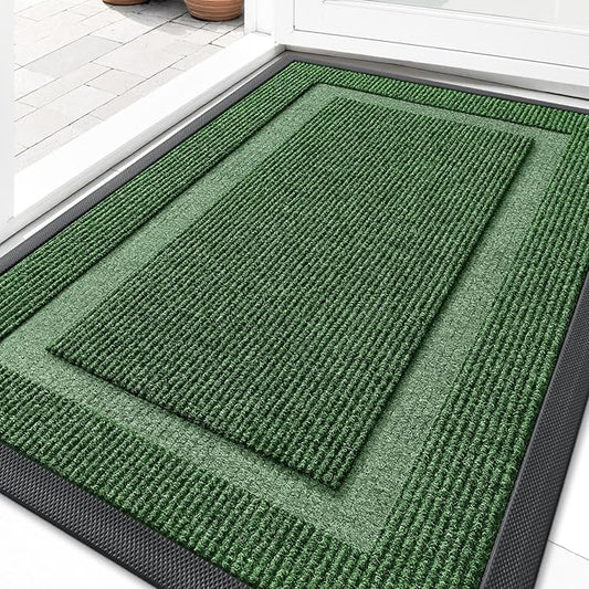 OLANLY Front Door Mat Indoor Outdoor Entrance, Waterproof All-Season, All-Weather Doormat, Sturdy Natural Rubber, Fade Resistant, Low Profile, Easy Clean Patio Porch Entryway Mat, 29.5x17, Green