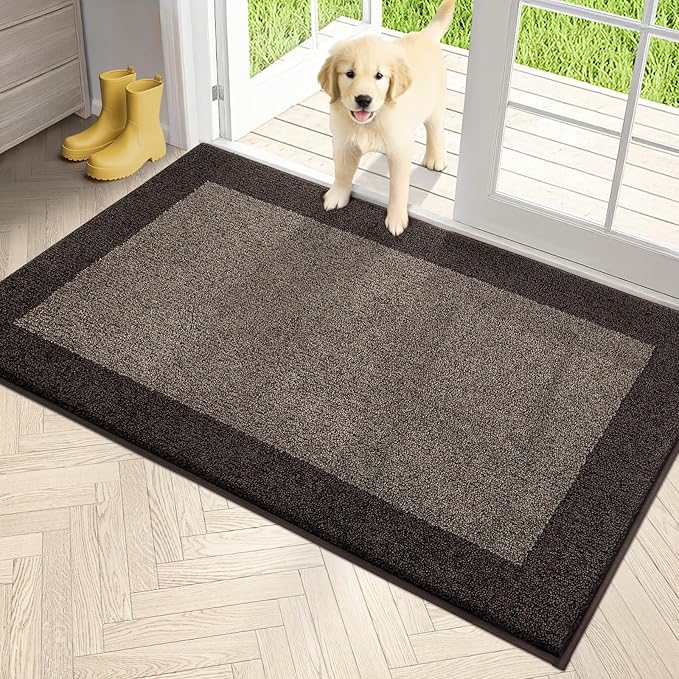 PURRUGS Dirt Trapping Door Mat 34" x 60", Non-Slip Machine Washable Entry Rug, Entrance Mat, Indoor Front Door Mat, Super Absorbent Entryway Rug for Muddy Shoes & Paws, Grayish Brown & Coffee