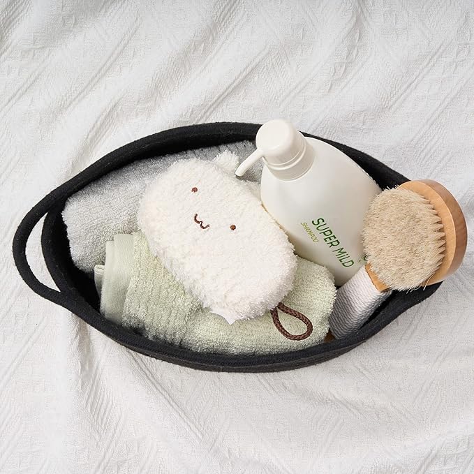 Small Woven Gift Basket Empty with Bag & Ribbon - Gifts for Mom, Baby Shower, Birthdays & Raffle - Cotton Rope Storage Basket for Dog Toys or Shelf - 12"x8"x5", Black