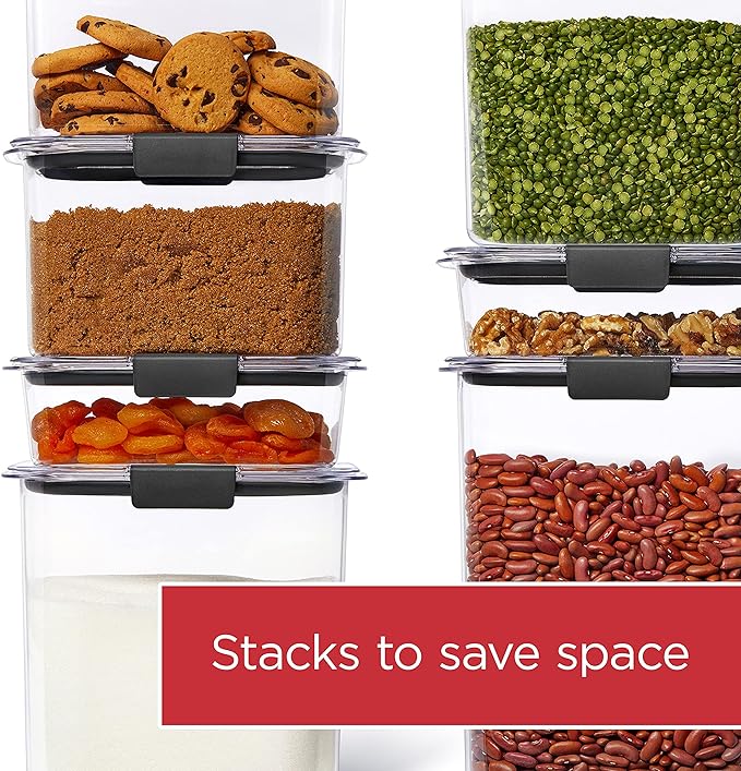 Rubbermaid Brilliance 12-Cup Airtight Food Storage Container, Perfect for Pantry Staples, Clear/Grey