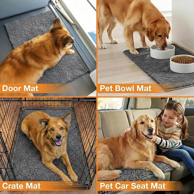 Neater Pets Chenille Dog Door Mat 36” x 24” – Super Absorbent & Quick-Dry Muddy Paws Doormat for Trapping Dirt, Water, Mud - Non-Slip & Machine Washable Pet Rugs for Entryway, Indoor Mud Mats Charcoal