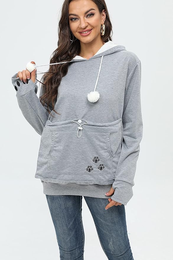 BOMBAXCEIBA Pet Pouch Hoodie Small Pet Carrier,Dog Cat Pouch Hoodie Sweatshirt Kangaroo Pocket Holder, With Ears Women's Fit
