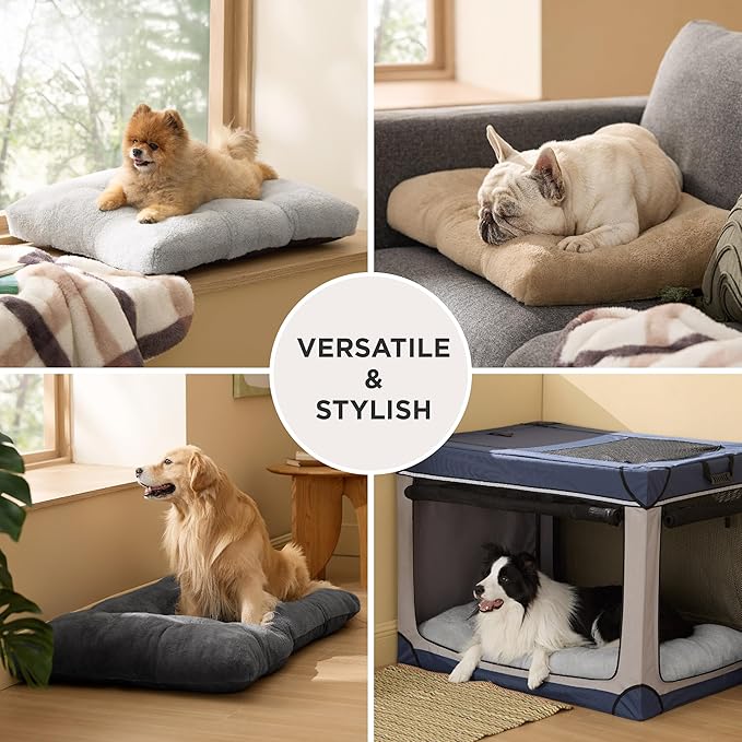 Bedsure Washable Dog Bed Medium Size Dog, Comfort Fluffy Plush Pillow Bed Crate Pad, Non-Slip and Machine Washable Kennel Pet Sleeping Mat, 29"x21", Brown
