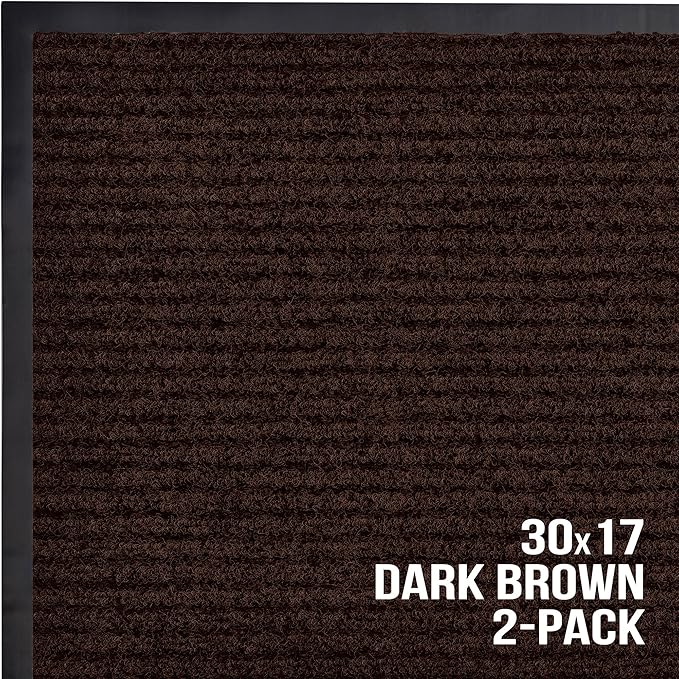 Sierra Concepts Front Door Mat Welcome Floor Mats - Entryway Indoor Outdoor Entrance Doormat, Patio, Porch, Muddy Shoe, Inside Outside Low Profile, 30x17 inches, 2-Pack Dark Brown