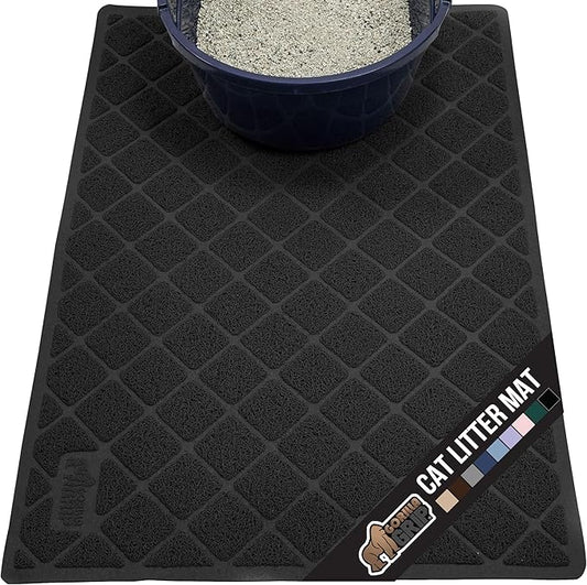 GORILLA GRIP Cat Litter Box Mat, Water Resistant, US Designed Kitty Litter Trapping Mats, Easy to Clean, Scatter Control, Less Mess and Clean Floors, Kitten Supplies for Indoor Cats, 24x17 Black