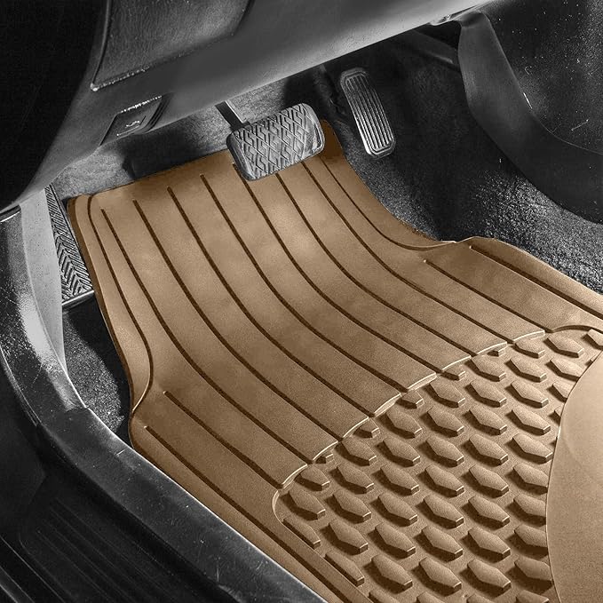 FH Group 4 Piece Liners Trimmable Climaproof™ Vinyl Car Floor Mats- Full Set with Premium Trimmable Vinyl Cargo Liner- Universal Fit for Cars Trucks and SUVs (Beige)