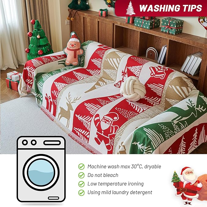 MYSKY HOME 71"X118" Loveseat Christmas Couch Cover, Sectional Sofa Covers Sofa Slipcover for 2 Cushion Couch, L Shape Couch Covers for Dog, Kid, Washable Sofa Blanket, Furniture Protector, Red Gift