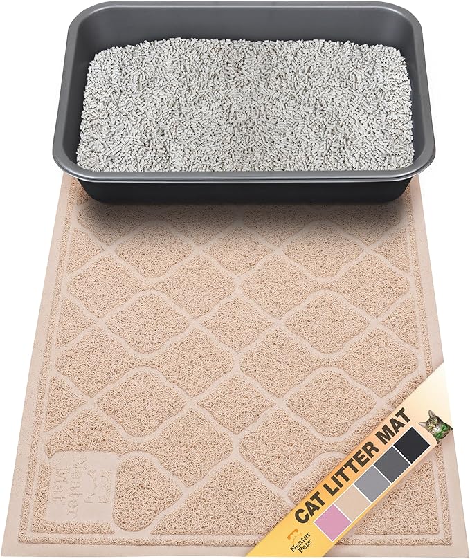 Neater Pets Neater Mat Cat Litter Rug, Thick & Durable Cat Mat for Litter Box, Trapper Pad Catches Mess to Protect Indoor Floors, Soft on Kitty Paws, Anti-Skid Grip Backing, Easy to Clean, Beige