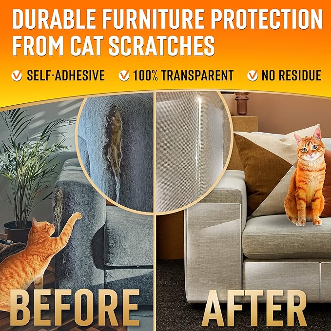 Heavy Duty Cat Scratch Deterrent Furniture Protectors for Sofa, Doors, Clear Couch Protectors from Cats Scratching, Anti Cat Scratch Tape Guards (Clear, 20 Sheets 17x12)