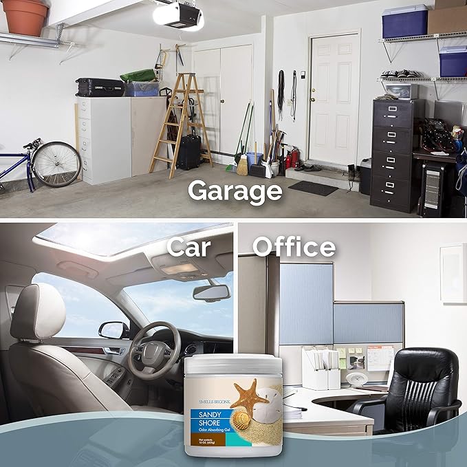 SMELLS BEGONE Air Freshener Odor Absorber Gel - 15 oz, Pack of 2 - Absorbs and Eliminates Odor in Pet Areas, Bathrooms, Cars, & Boats - Made with Essential Oils - Sandy Shore Scent