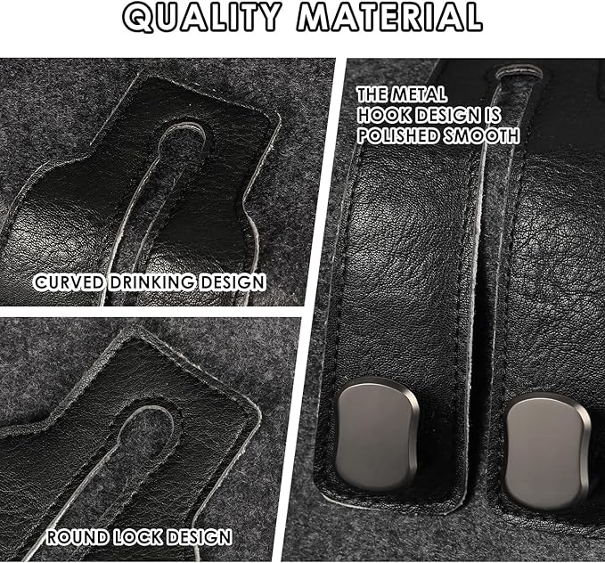KINIVA 4 Pack Car Seat Hooks for Headrest, PU Leather Purse Hook Holder - Double Hook Design for Bags, Phones, Groceries, Car Back Seat Storage Accessories (06-Black 4 Pcs)