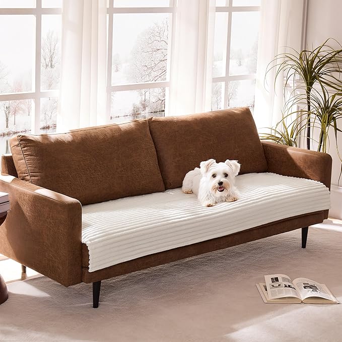 Meider Dual Non-Slip Couch Cover for Dogs Waterproof, Fuzzy Soft Pet Couch Covers for Sofa 3 Cushion, Pet Friendly Soft Dog Bed Covers Sofa Cover Washable (White, 33" x 75" 1 Pack)