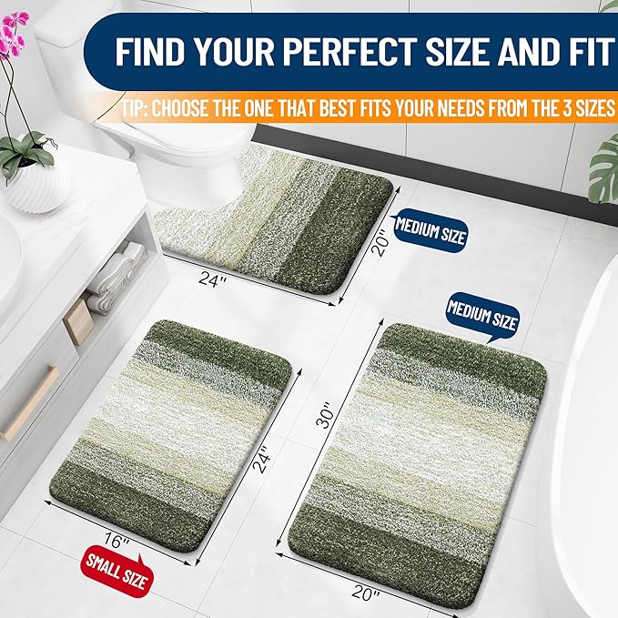 OLANLY Bathroom Rugs Mat 70x24, Extra Soft Absorbent Microfiber Bath Rugs, Rubber Backing, Quick Dry, Machine Washable Bath Mats for Bathroom Floor, Tub and Shower, Home Decor Accessories, Dark Green