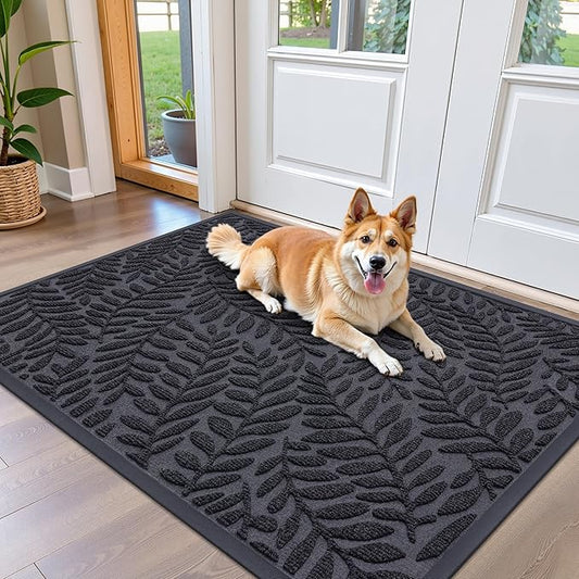 OLANLY Door Mat Indoor Outdoor Entrance, 47x32, Waterproof All-Weather All-Season Doormat, Sturdy Natural Rubber, Stain and Fade Resistant, Low Profile, Easy Clean Patio Entryway Mat, Black