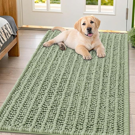 Smiry Dog Door Mat for Muddy Paws 47x32, Extra Soft Absorbent Chenille Doormat, Trap Moisture and Dirt, Non-Slip Machine Washable Front Door Mat for Indoor Entrance Inside Floor, Sage Green