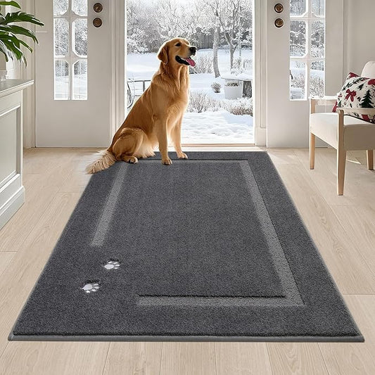 BEQHAUSE Dog Door Mat for Muddy Paws 36"x60" Dirt Trapper Absorbent Doormat Non Slip Entryway Rugs Washable Stain Resistant Welcome Floor Mat Soft Low-Profile for Front Back Door, Dark Grey