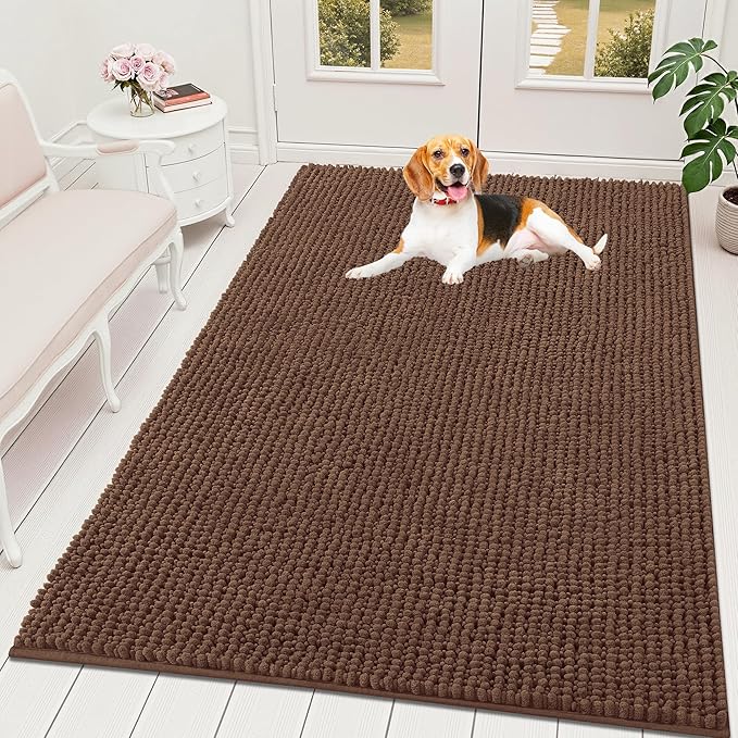 OLANLY Dog Door Mat for Muddy Paws 70x46, Ultra Absorbent Chenille Mud Doormat, Non-Slip Washable and Dirt Trapping Doormat for Indoor Entryway, Quick-Dry Indoor Pet Bed Mats for Dogs, Mocha