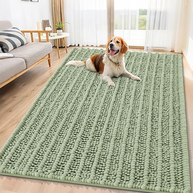 Smiry Dog Door Mat for Muddy Paws 71x46, Extra Soft Absorbent Chenille Doormat, Trap Moisture and Dirt, Non-Slip Machine Washable Front Door Mat for Indoor Entrance Inside Floor, Sage Green