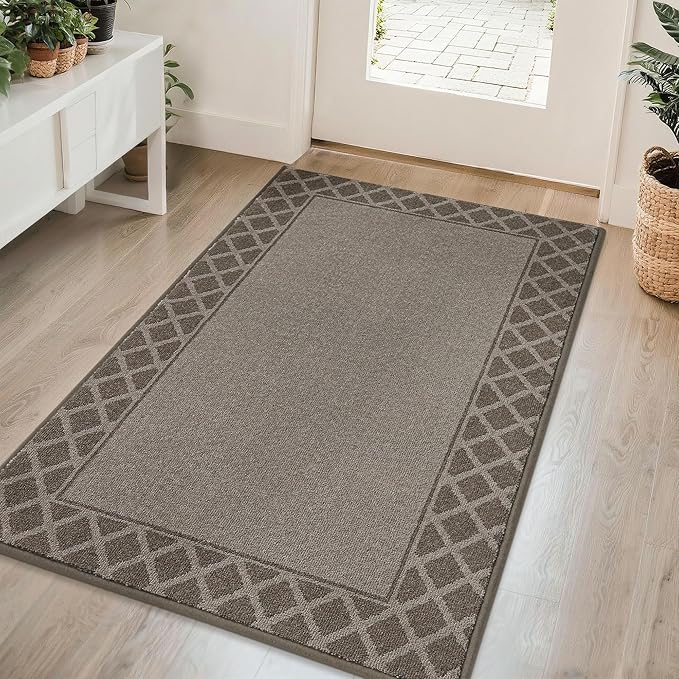 BEQHAUSE Door Mat Dirt Trapper Non Slip Entryway Rugs Absorbent Welcome Mat Low Profile Washable Front Door Mat for Muddy Paws,Entrance,Hallway, 36" x 60", Brown