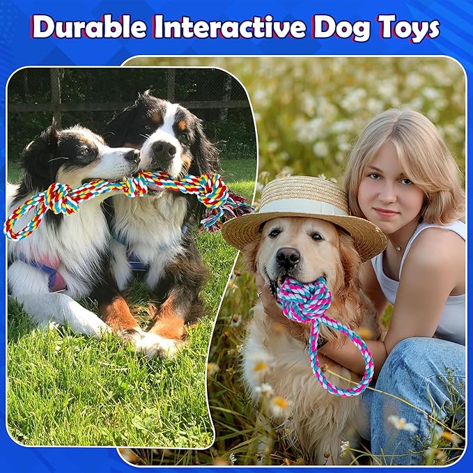 Dog Rope Toys for for Aggressive Chewers, Nearly Indestructible Dog Toys Set With Squeak Octopus for Large/Medium Dogs, Full of Attractiveness, Heavy Duty Natural Cotton Rope Chew Toy,Tug Toy 9 Pack