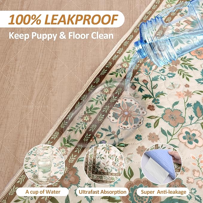 Washable Pee Pads for Dogs, 2 Pack Super Absorbent Reusable Puppy Pads with Colorful Flowers Patterns for Potty Training, Floor, Couch, Bed, and Crate,18"x 24"