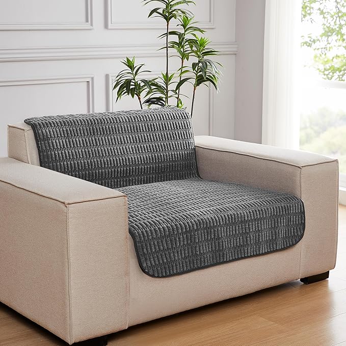 Meider Couch Covers Ottoman Covers, 32x52 inch Anti-Slip Washable Corduroy Stool Furniture Protector (Dark Grey)